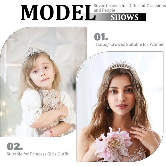 18 Pcs Silver Tiara Crown Set for Women Girls Elegant Rhinestone Accessory